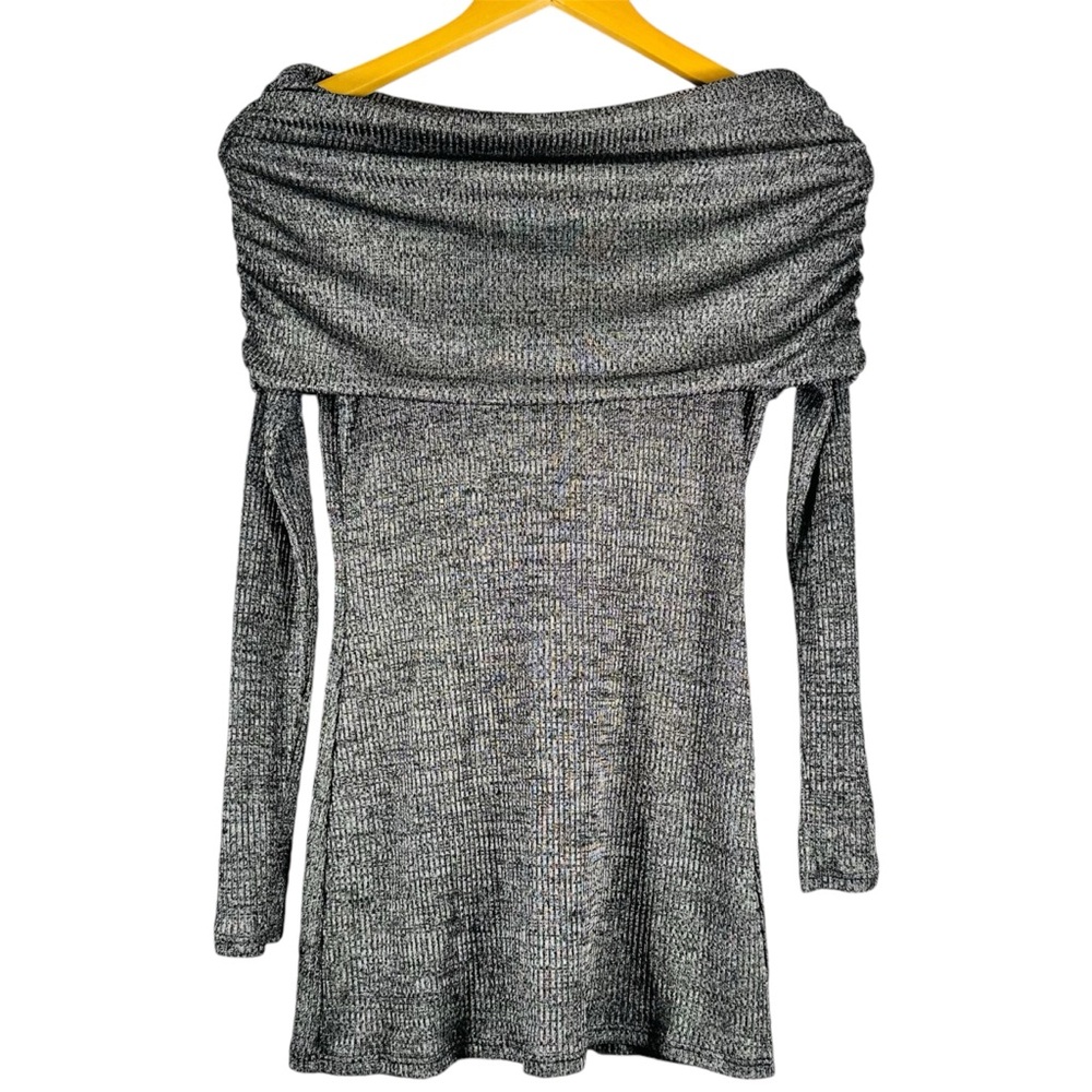 NWT White House Black Market Off Shoulder Ribbed Swing Top XS Grey WHBM